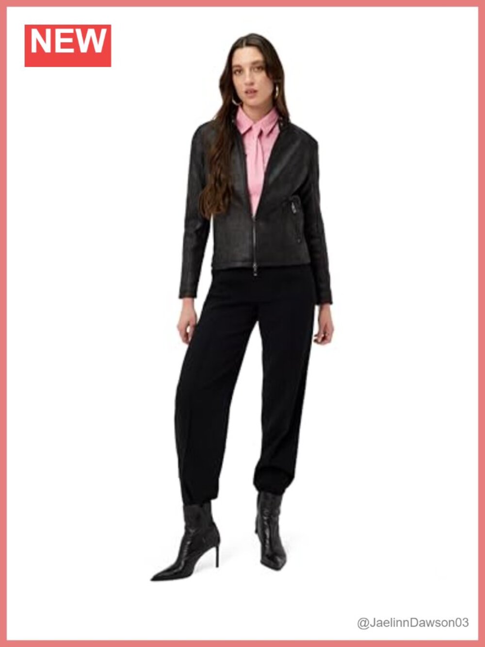Women's Black Woven PU Coat Anorak Zip Long Sleeve Casual Jacket